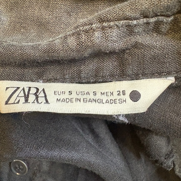 Zara 100% Linen dark grey Button-Up Long Sleeve casual Shirt women's size Small - Picture 5 of 9